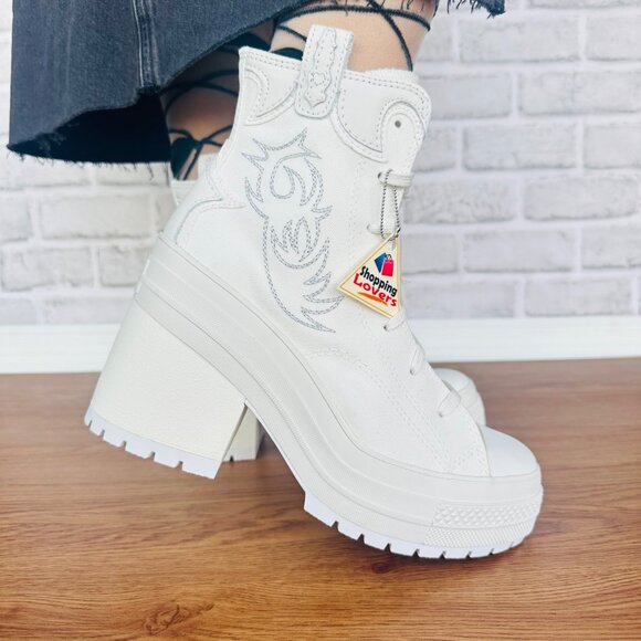 ⭐Converse Chuck 70 De Luxe Heel Western Hi Platform 5.5 Men Boots White A10335C - Picture 5 of 12